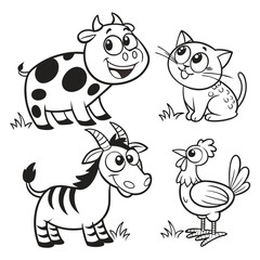 Fototapeta premium set of funny animals black and white vector