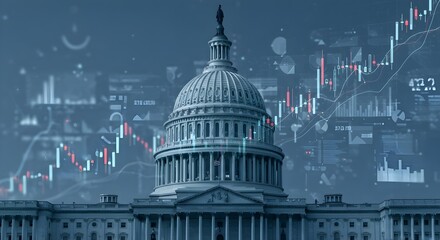 Capitol building with stock market graph symbolizes USA trade agreements.