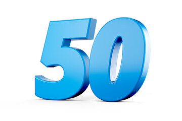 Blue shiny 3d number 50 or Fifty Six on white background with shadow. 3d illustration