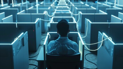 Business life without personal freedom shown in dramatic conceptual view