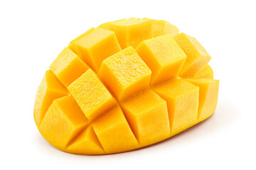 Ripe mango slice isolated on white background. Clipping path. 
