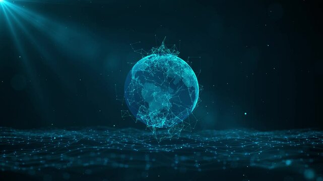 Global encrypted cybersecurity network data cyber security virtual planet Earth. Digital technology planet. digital world, futuristic world map. internet of things, Technology Blockchain network 3D 4K