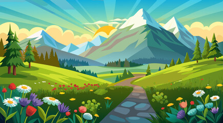 Naklejka premium summer landscape with mountains vector