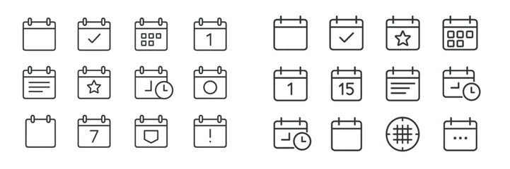 Icon collection featuring various calendar symbols for scheduling and planning purposes