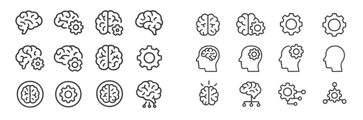 Various illustrations featuring brains and gears representing cognitive processes and mechanical interactions in a creative format