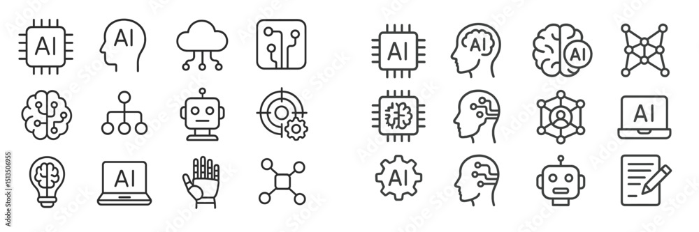 Poster collection of diverse artificial intelligence icons representing various concepts and technologies i