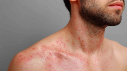 Obraz premium adult body with slightly red rashes isolated on grey background