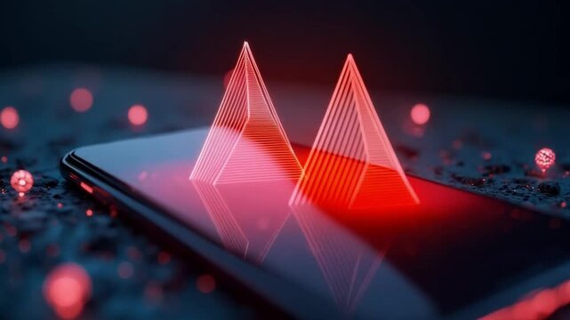 A vibrant vector illustration of a Christmas tree with red lights forms a festive pyramid design, casting a colorful light spectrum