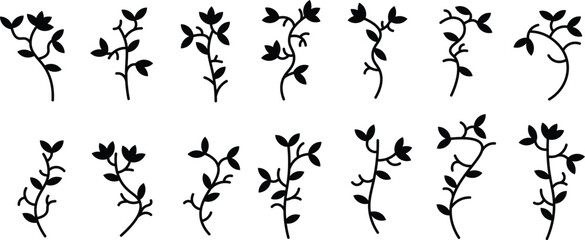 Botanical Leaf Silhouette Set – Minimal Vector Branches and Floral Elements