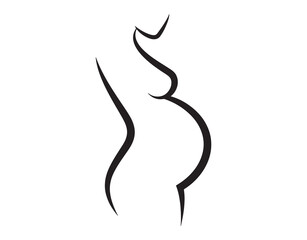 Obraz premium Pregnant female. Stylized outline representation. Maternity, pregnancy, motherhood. Silhouette, icon, sign. Vector illustration