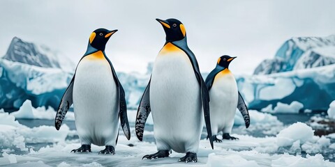Fototapeta premium Emperor Penguins on Antarctic Iceberg - World Wildlife Day