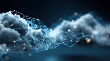 Abstract digital cloud network with glowing connected nodes and flowing data streams, illustrating futuristic technology and virtual storage for digital transformation concept