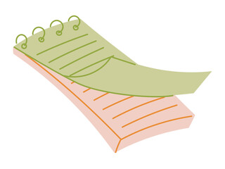 Vector flat isolated illustration of a green spiral notebook. Perfect for school, student, academic, or creative stationery themed design projects and education visuals.
