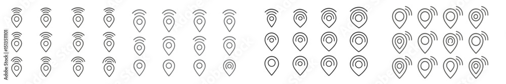 Poster multiple location pins and signal icons in a seamless pattern for digital mapping applications