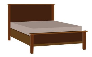 Wooden bed frame with headboard and grey mattress