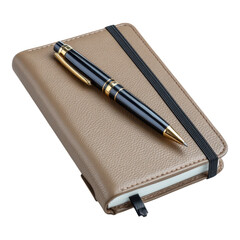 Elegant Tan Leather Notebook with Gold Accented Pen Perfect for Business or Personal Use