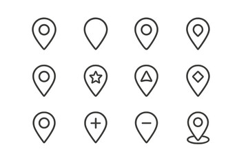 Different styles of location markers displayed in a grid format for navigation and mapping purposes