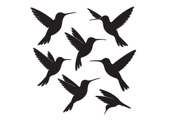 Obraz premium Hummingbird logo silhouette vector illustration, hummingbird logo vector icon illustration, colibri flying bird logo vector silhouette, humming birds silhouette vector illustration on white background