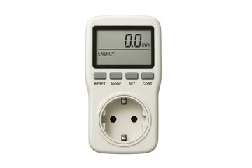 Digital power meter measuring electricity consumption on transparent background