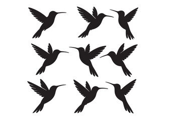 Fototapeta premium Hummingbird logo silhouette vector illustration, hummingbird logo vector icon illustration, colibri flying bird logo vector silhouette, humming birds silhouette vector illustration on white background