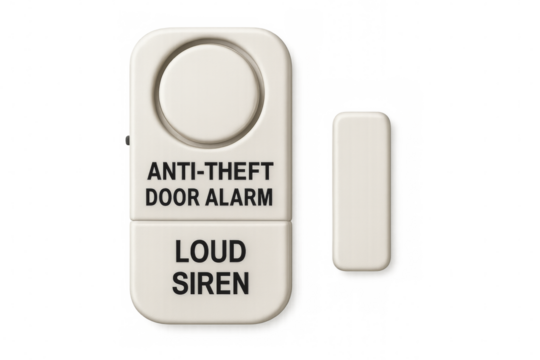 Anti-theft door alarm with loud siren on transparent background