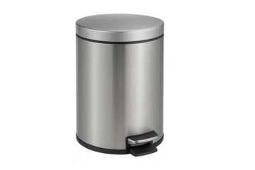 Modern steel pedal trash can on transparent background