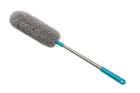 Microfiber duster with extendable handle on transparent background