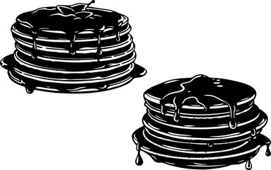 Silhouette of a pancake stack with syrup dripping, stack of pancakes with chocolate