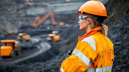 Female Mining Engineer Supervising Heavy Machinery Operation