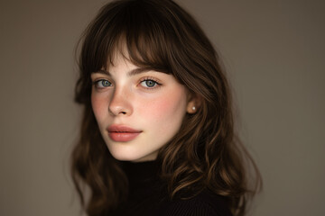 Thoughtful Woman Facing Camera With Natural Expression and Wavy Hair