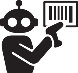 Silhouette of a robot scanning a barcode in EPS vector format. Perfect for automation, retail tech, AI scanning, and futuristic inventory systems.