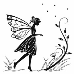 Elegant black and white fairy silhouette