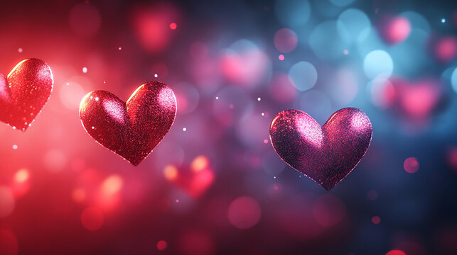 A shimmering dance of love sparkling hearts floating amidst a symphony of bokeh lights celebrating affection with a soft