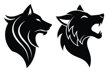 set of Lone wolf head silhouette in tribal vector style for print and digital