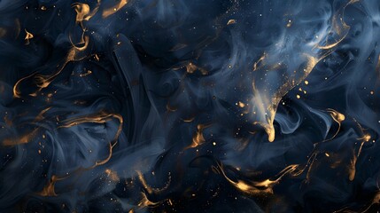 Abstract Dark Blue and Gold Swirls Background