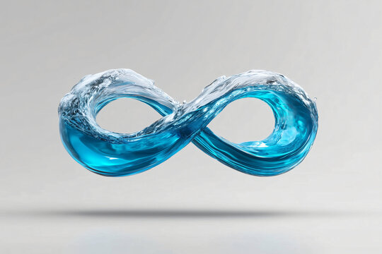 The infinity symbol is created with water in a unique visual representation. The design incorporates an engaging artistic impression of an endless cycle 