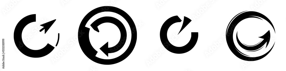 Poster black vector icons representing refresh and reload symbols used in digital interfaces and applicatio