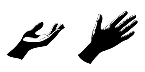 Vector icon depicting two different styles of hands reaching out for connection and support in a minimalistic design
