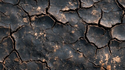 Close-up of cracked dry soil revealing the delicate patterns created by drought conditions and environmental changes.