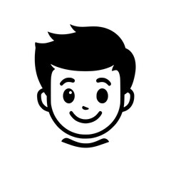 Vector icon of a smiling boy's face with black hair and an expressive, cheerful demeanor suitable for various applications