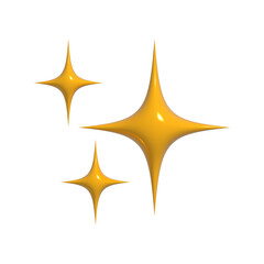 3D Sparkles emoji icon, shiny flashes of three cluster star yellow vector