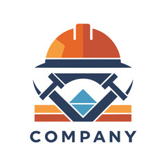 Naklejka premium Construction Company Logo with Hard Hat and Triangle Icon