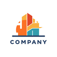 Modern building logo with geometric shapes and vibrant colors