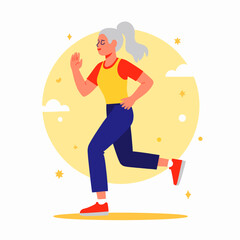 Active woman jogging with a joyful expression against a sunny background  