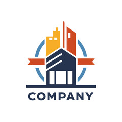 Obraz premium Geometric building logo design with a circular banner