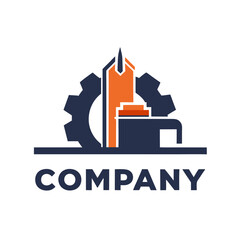 Fototapeta premium Modern company logo design concept with gear and building