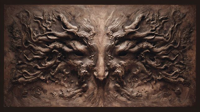 avant-garde album art | forest of memory | esoteric tension | sepia stained earth tones | symbolic symmetry | dream warriors | automatic form emergence | grattage | dream conflict mythology | mythic