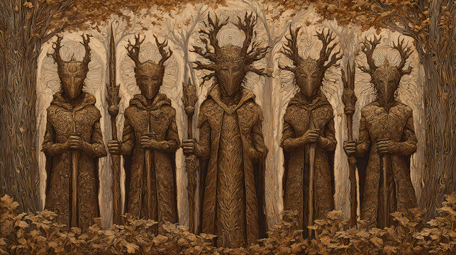 avant-garde album art | forest of memory | esoteric tension | sepia stained earth tones | symbolic symmetry | dream warriors | automatic form emergence | grattage | dream conflict mythology | mythic