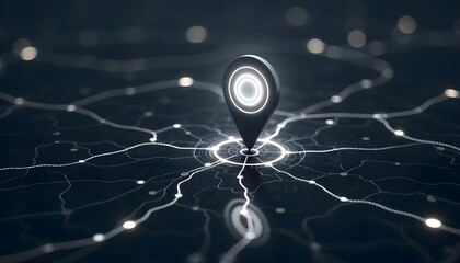 Digital Map Pin Highlighting Connections on a Futuristic Network Surface

