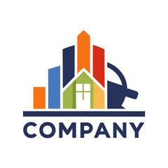Colorful buildings and house logo for real estate company